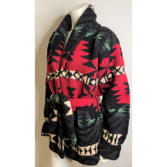 Polo Ralph Lauren Native Knit Wool Cardigan Sweater L Red Black Green Indian VTG - Picture 4 of 12